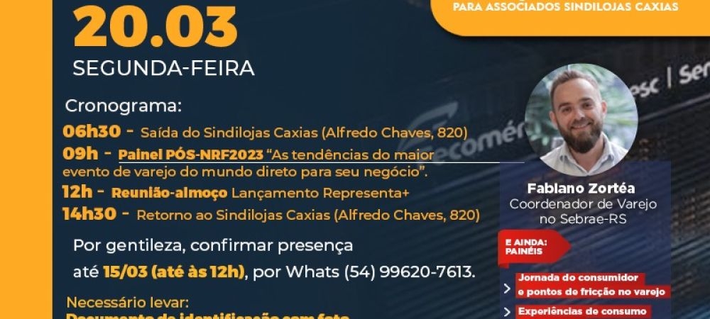 Sindilojas Caxias promove Missão Empresarial Fecomércio Pós-NRF 2023 Representa + para Porto Alegre